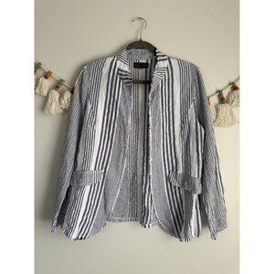 Floral Ashley Linen Striped Open Front Lightweight Blazer Made In Italy CoastalM